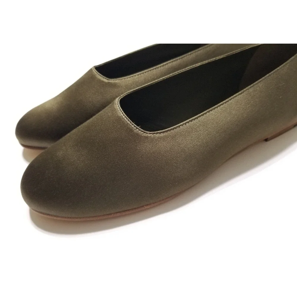 NIB‎ Vince Maxwell Italian Satin Ballet Flat Olive Green Size 6.5, 8.5 $225